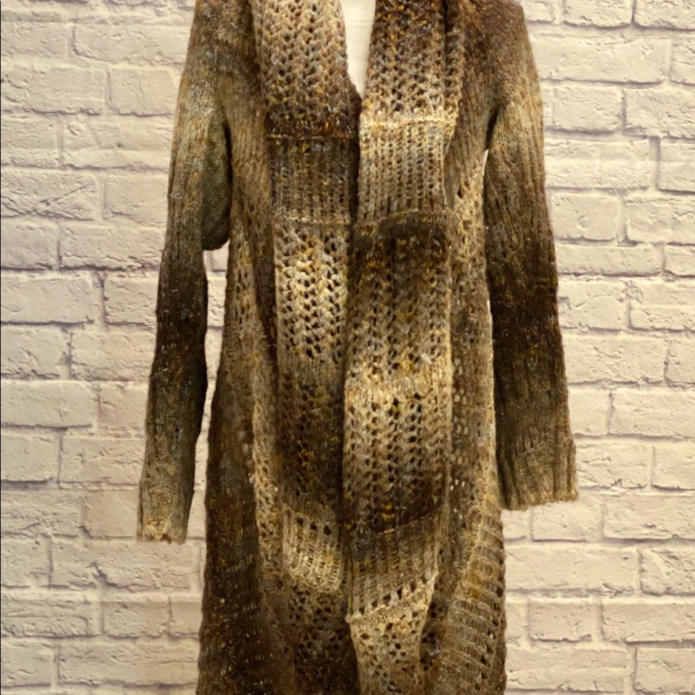 Brown mohair multi color long cardigan Size OS - Picture 2 of 6